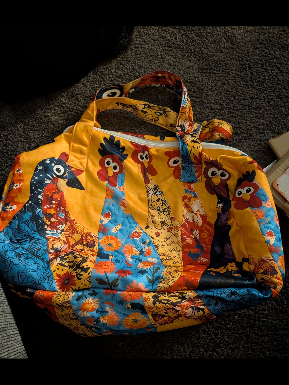 Colorful Rooster Print Duffle Gym Bag – Yellow Multi